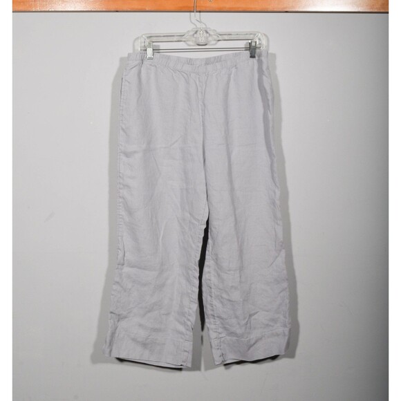 Vintage J. Jill 100% Linen Gray Stretch Waist Pull On Boxy Ankle Pants Sz M - Picture 1 of 3